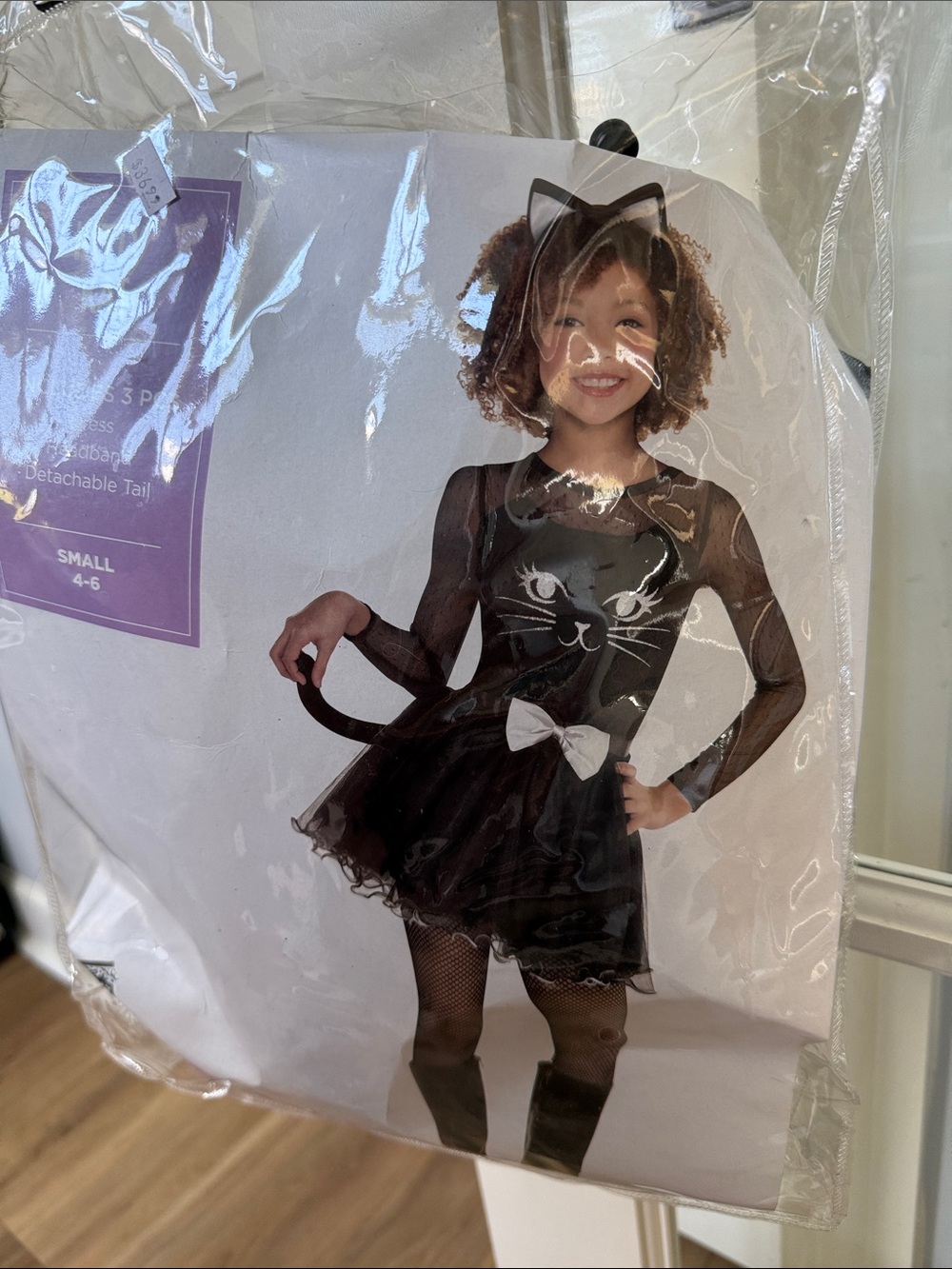 Girls S. Black Cat Costume Dress with Bow